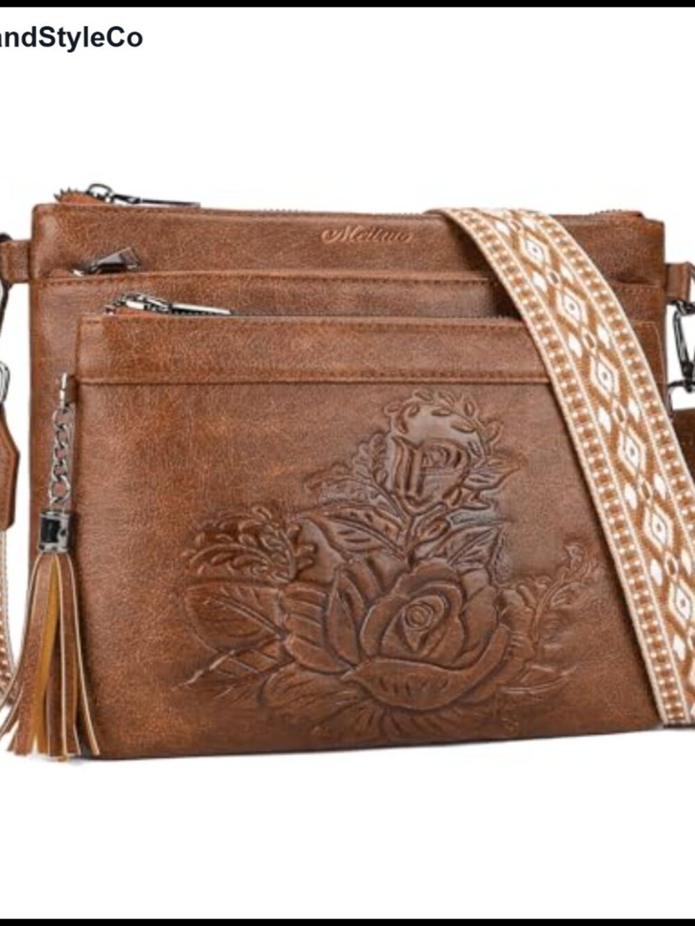 Women's Vegan Leather Embossed Crossbody Bag with Adjustable Strap